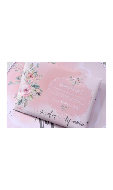 Trusou de botez somon cu alb si cu motive florale Watercolor Flowers 10